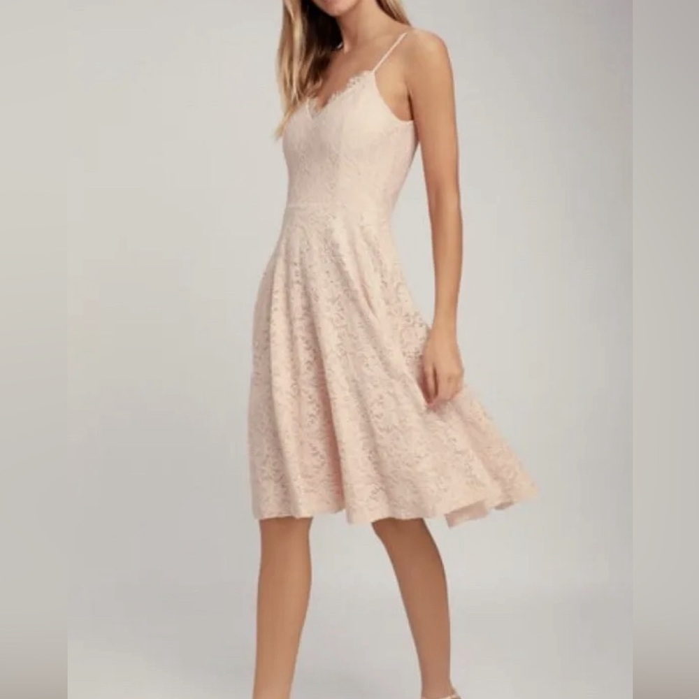 Lulus Sweet Like Sugar Blush Pink Lace Skater Dress size XS
